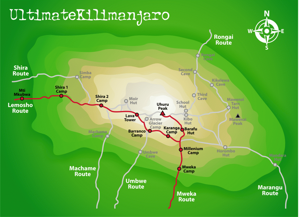 Mount Kilimanjaro Map and Kilimanjaro Routes